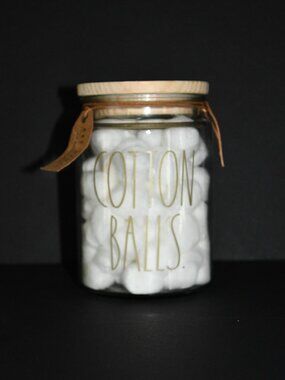 Rae Dunn COTTON BALLS Glass Jar with Lid